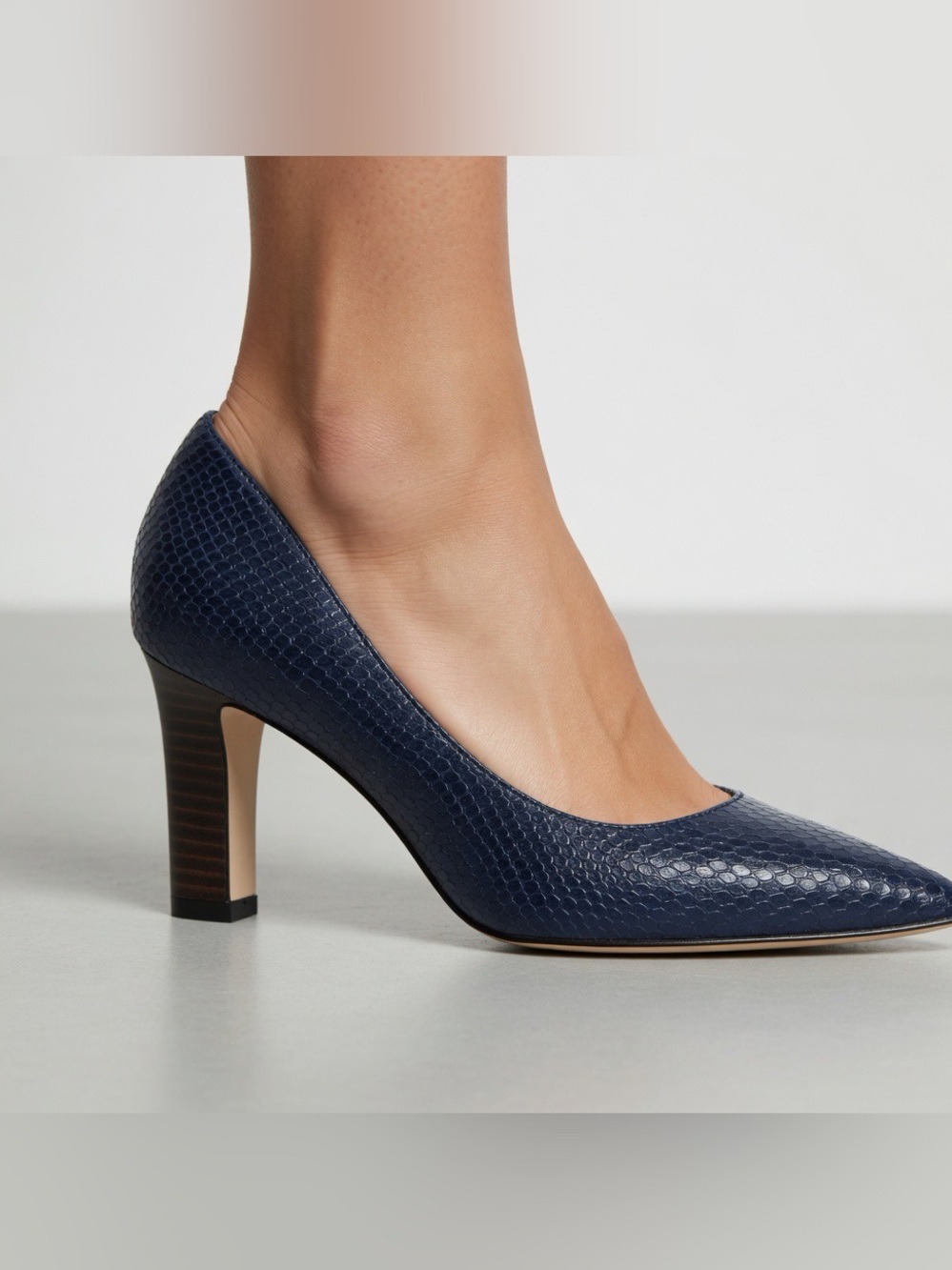 NWT Cole Haan Navy Snake-Print Pointed-Toe Leather Pumps